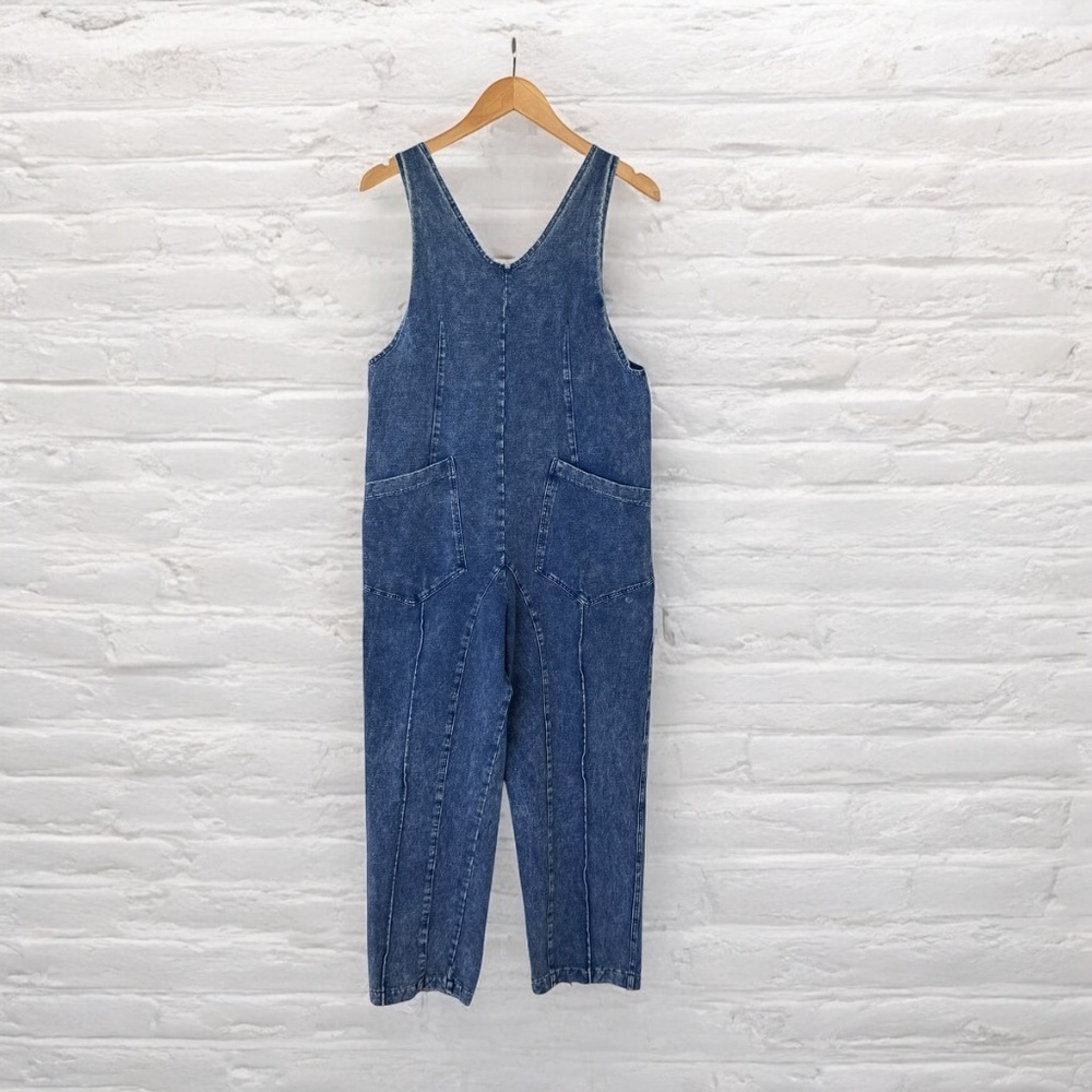 Exlura Women Denim Jumpsuit Overalls Blue Small Boho Casual Farmgirl Hippie Chic - Picture 4 of 14